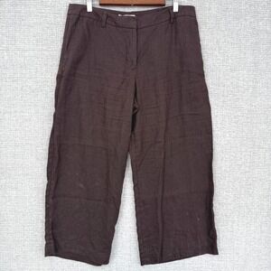 Hobbs London Linen Culottes‎ Cropped Wide Leg Brown Pants UK 14 US 10